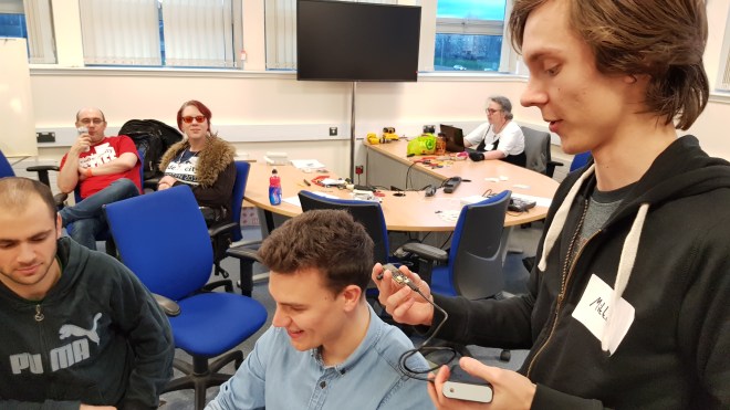 Team LoraFWUINN testing a Lorwan enabled sensor