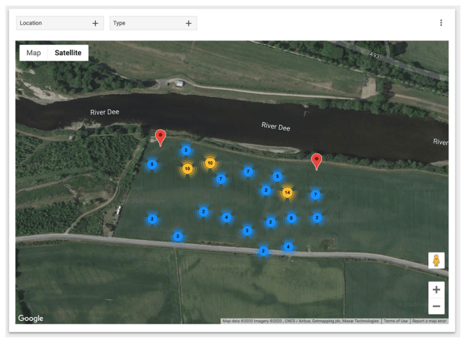 Example of AwesomeTable as a Map with clustering