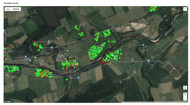 Multiple points displayed at once on a zoomed out version of the map.